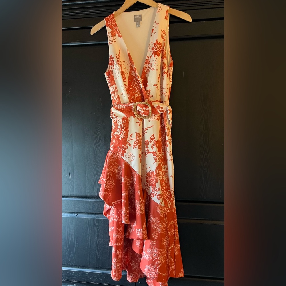 ASOS v neck hi low belted floral sleeveless polyester dress size 6